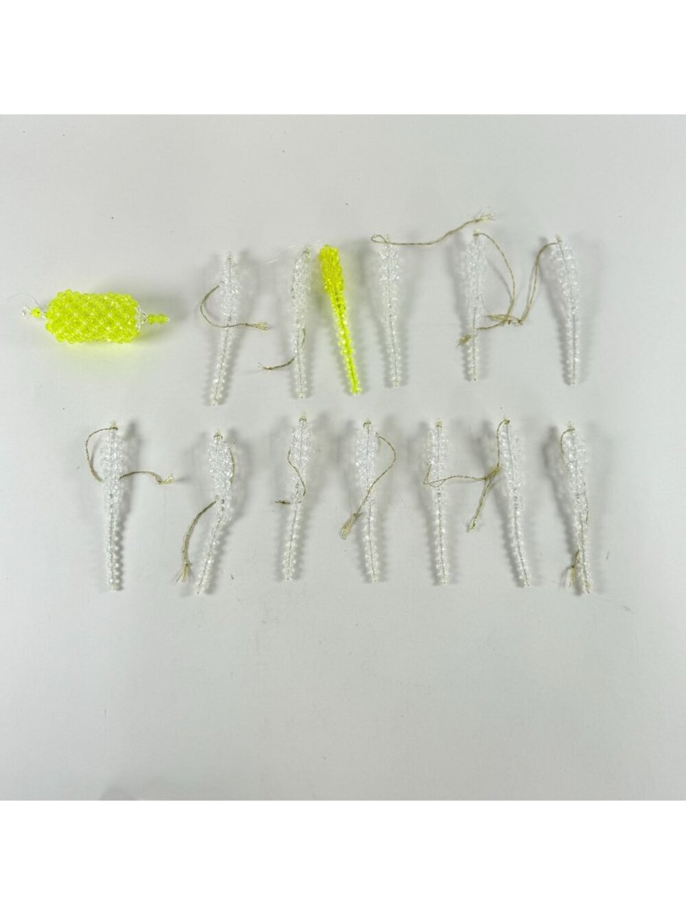 Clear & Yellow Beaded Icicle Style Ornaments Set Of 13 Handmade Christmas Decor